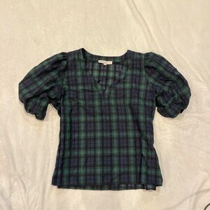LOFT Green Puff Sleeve Blouse